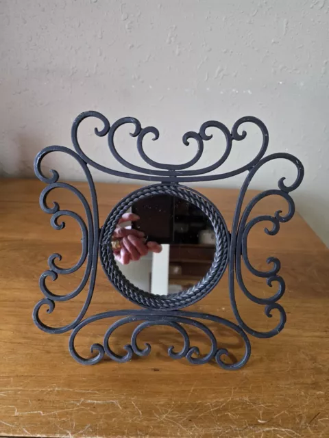 VINTAGE Cast Iron Scroll Standing Mirror, Table Top Or Dresser