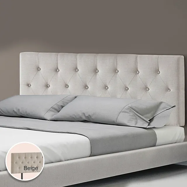 Linen Fabric Queen Bed Deluxe Headboard Bedhead Bedroom Furniture - Beige