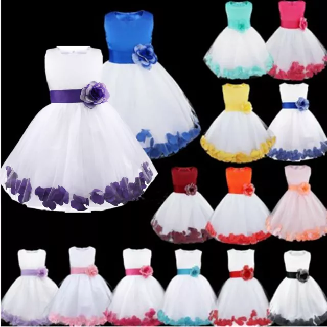 Petal Flower Girls Dress Party Princess Wedding Bridesmaid Pageant Bow Gown UK