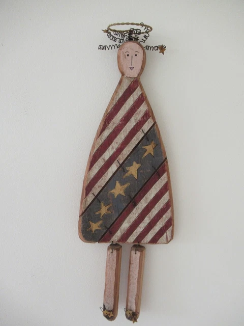 Americana Country Folk Art Primitive Lady Liberty Hand Painted Wood Figure Doll