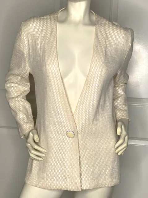 Vintage St. John By Marie Gray Wool Blend Ivory Sequin Jacket Size: 10