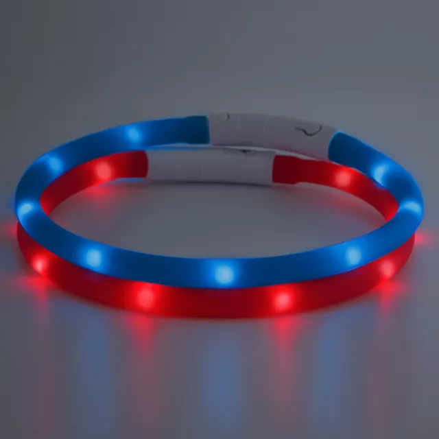 PRECORN LED Silikon Leuchthalsband Sicherheits Hunde-Halsband Set USB Rot / Blau