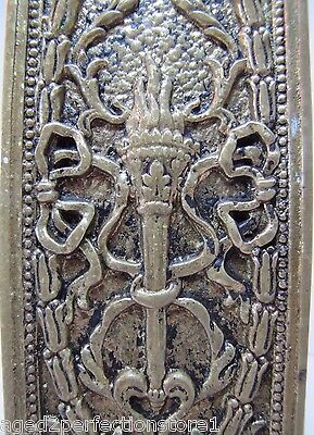 Antique Door Push Plate Ornate Flame Torch Ribbons Bows Floral Old Brass Bronze 2