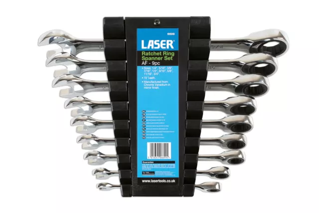 Laser 6699 Ratchet Combination Ratcheting Spanner Set AF Imperial 1/4" - 3/4