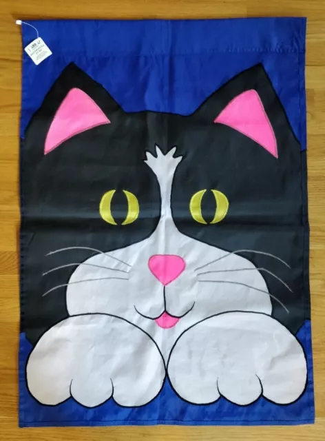 Vintage Black Cat House Flag Christmas Double Sided 28"x40" Handmade Decorative