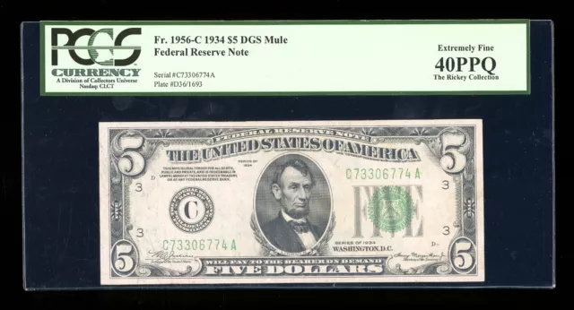 DBR 1934 $5 FRN DGS Mule Philadelphia Fr. 1956-Cdgsm PCGS 40 PPQ Ser C73306774A