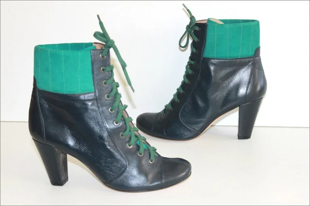 ELLIPS Créateur   Bottines Boots  à Lacets Cuir Veau Pétrole et Lagon T 37 TTBE