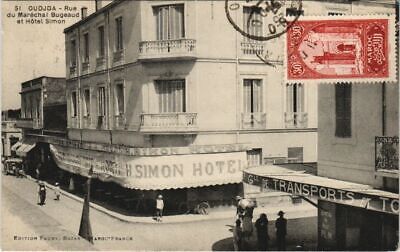 CPA ak morocco oudjda rue maréchal Bugeaud and hotel simon (31196)