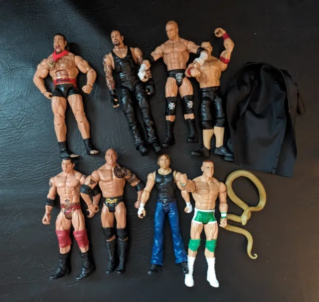 Lote De 8 WWE Figuras Acción Mattel 2011 John Cena Rusev Triple H Ambrosio Rock