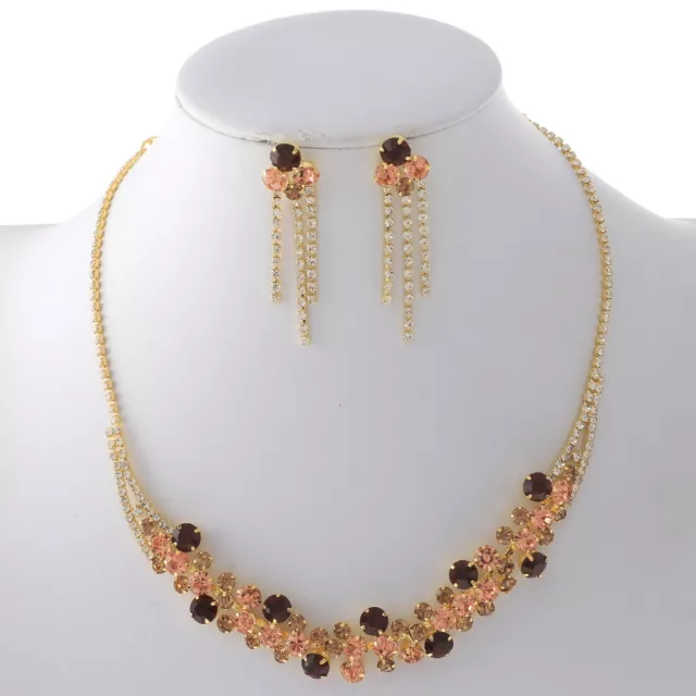 Gold Tone Metal Rhinestone Necklace Earring Set S13113-GLSA 2