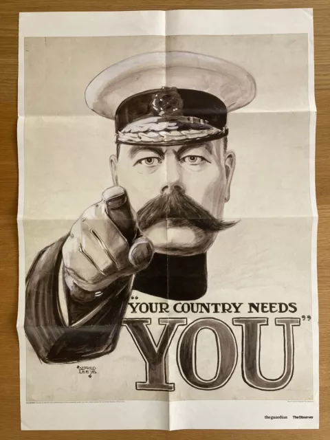 XL A1 REPLICA WORLD WAR 1 “YOUR COUNTRY NEEDS YOU” POSTER WW1 B&W 80cm x 58cm