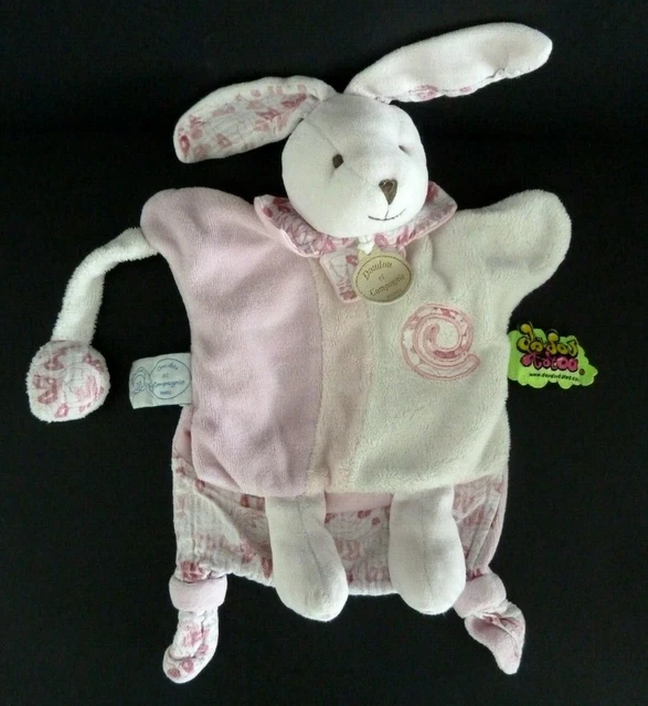 Dc3. Doudou Et Compagnie Lapin Tatoo Marionnette  Blanc Rose Fleur Spirale - Be