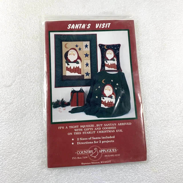 1993 Country Appliques Jan Kornfeind Santa's Visit, 3 Projects, New