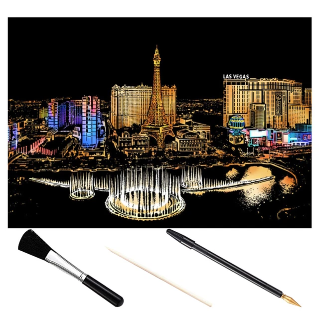 1 Juego de 4 Piezas Hágalo usted mismo Imagen Arañada Las Vegas Dibujo Nocturno Rascándose