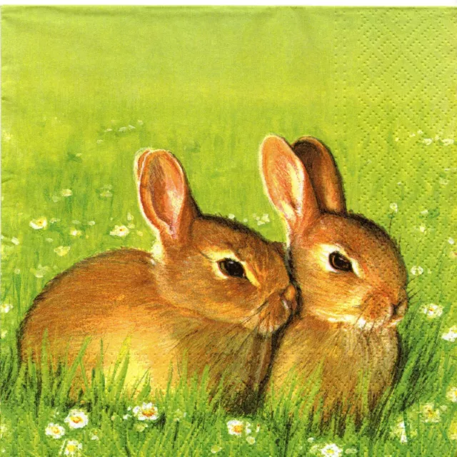 Serviettes En Papier Lapins Dans Fleurs. Paper Napkins Rabbits In The Flowers