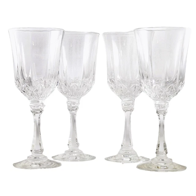 VINTAGE LEAD CRYSTAL Wine Glass 4 Set Sturdy Thick Tall Champagne Clear
