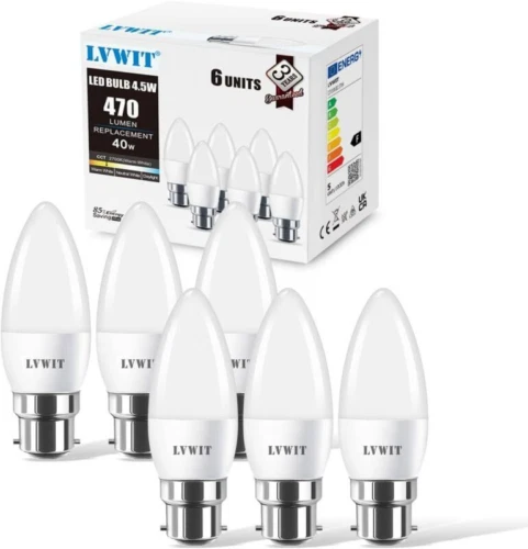 LVWIT B22 LED Bayonet Candle Bulbs 40W Equivalent Incandescent Bulbs, 4.5W...