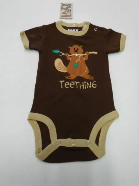 Kids Size 6M Lazy One Brown Beaver Teething One Piece S/S Creeper New #20648