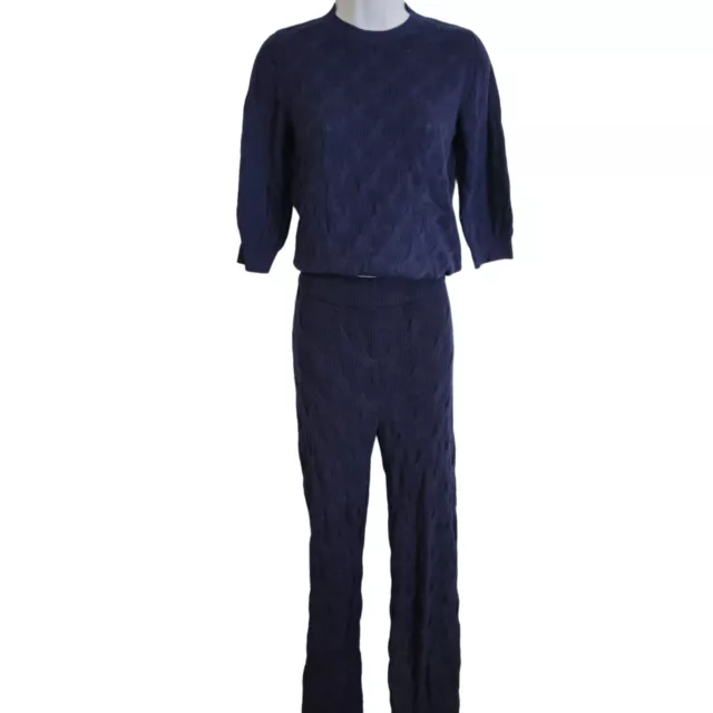 Women's Navy Cable Knit Sweater and Wide Leg Pant Outfit from Rachel Comey XXS