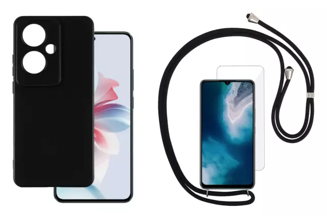 Funda Oppo Reno 11F / F25 Pro (5G) Silicona Gel TPU Colgante Negro + Protector