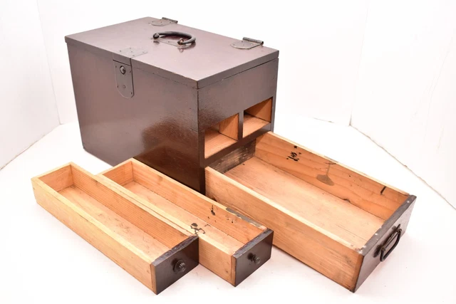 ANTIQUE JAPANESE WOOD Suzuribako Calligraphy Ink Writing Tansu Box Safe ...