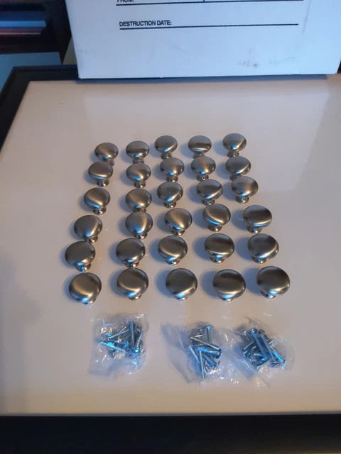 Lot of 30 Satin Brushed Nickel Drawer / Cabinet Knobs Pulls, 1 1/4" Round AMEROC