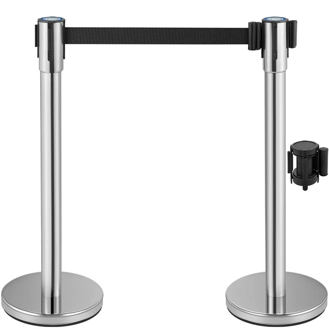 VEVOR Postes Separadores 2 piezas Platas Altura 90 cm Cinta Extensible Negra 2 m