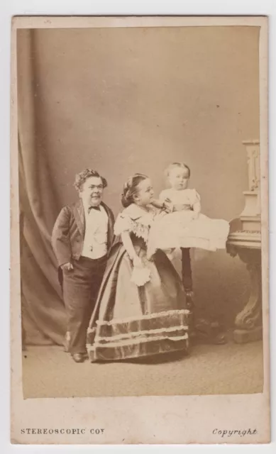 Dwarf CDV-General Tom Thumb, Lavinia Warren and their "baby"