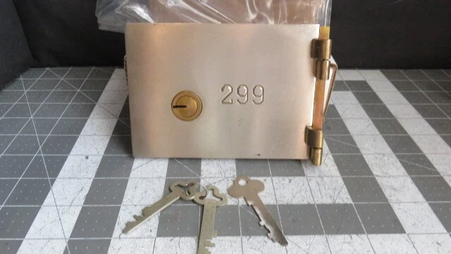 Antique L.L. Bates 1886 Safety Deposit Box Door, Hinges, 2 Op & 1 Guard Key #299