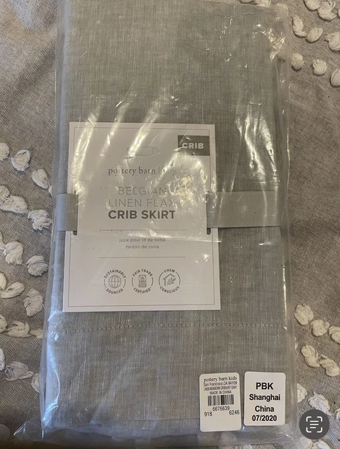 NEW Pottery Barn KIDS BABY Belgian Flax Linen Nursery Crib Skirt~Gray