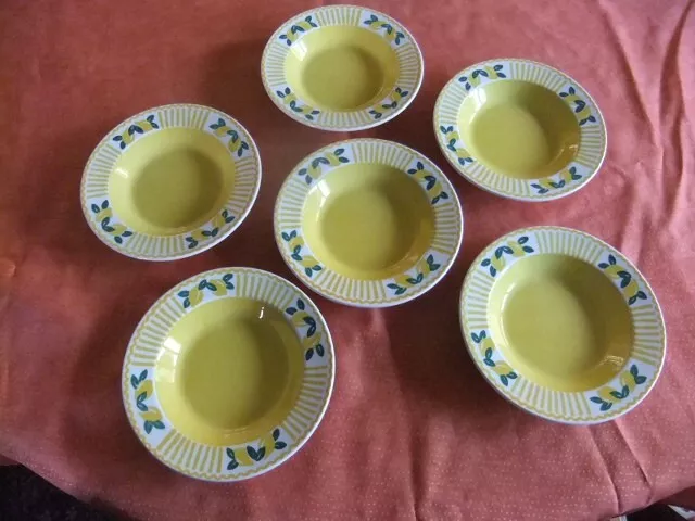 Lot de  6  Assiettes creuses  " décor citron "