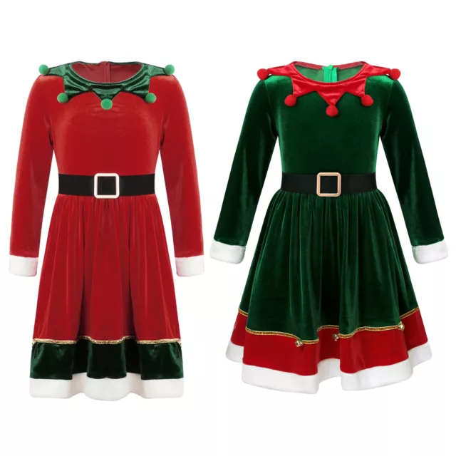 DE ranrann Mädchen Weihnachten Kleid Langarm Samet Kleid Festlich Kinderkostüme