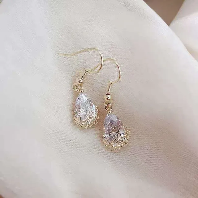 18K Gold Plated Crystal Teardrop Dangle Drop Earrings for Women,Hook Earrings