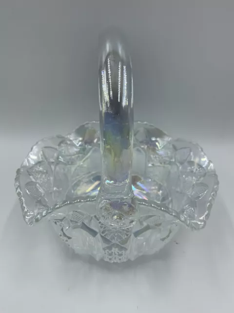 VNTAGE CRYSTAL IRIDESCENT GLASS BASKET   L.E. Smith FROSTY CLEAR