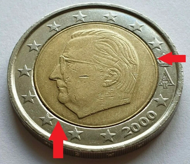 2 Euro Münze 2000 Belgien Fehlprägung 2 EURO MÜNZE Fehlprägung Belgien 2000 Doppelrand Dezentrierung