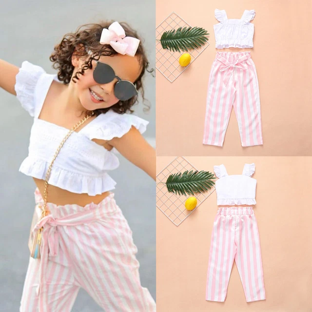 Fashion Toddler Baby Girls Summer Clothes Kids Ruffle Tops+ Pants Outfits