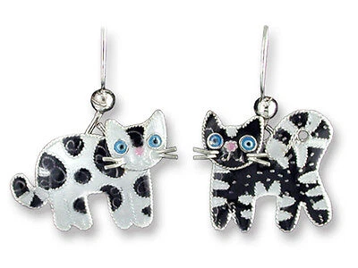 *SALE* New ZARAH Enamel Drop Dangle Earrings STERLING SILVER Cat Lovers Kitten