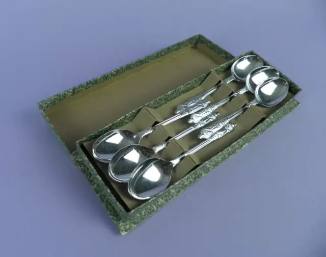 Original Vintage Boxed Set of 6 Chrome Plated Apostle Spoons