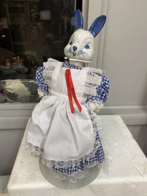 DELFT WHITE BLUE Porcelain Bunny Rabbit cloth body 16 Doll with
