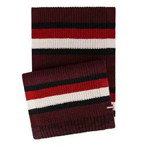 Tommy Hilfiger Men's Back Bay Cardigan Knit Marled Scarf Red Combo One Size