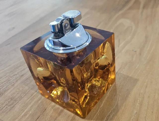 vintage Amber Crystal Table Lighter