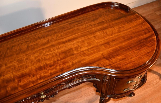 1920 Antique French Louis XV carved Walnut Vanity ladies Desk Mirror & Chair SET 2