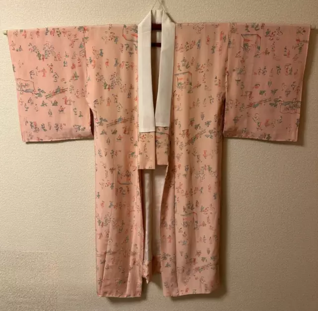 Intimo Vintage Giapponese Seta, Rosa, Stampa Stile Edo, 100% Giapponese Kaiko Seta