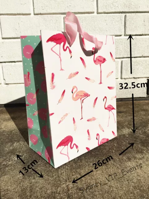 3x LARGE FLAMINGO PAPER GIFT BAGS glossy TROPICAL LUAU PARTY FAVOUR LOOT LOLLY