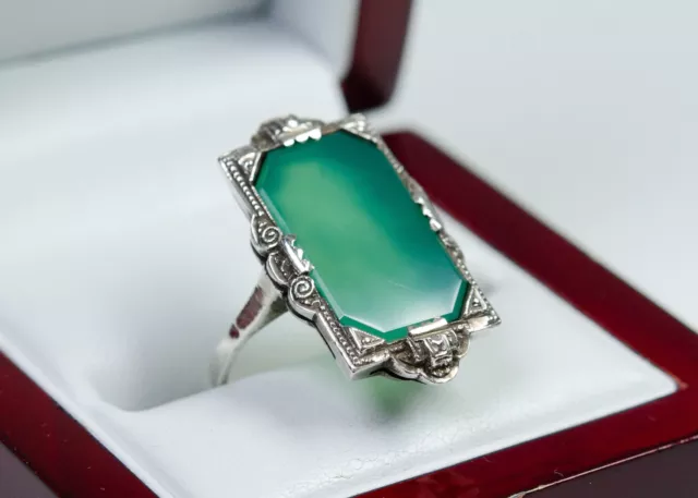 835 Silber - antiker Art Deco Ring - Chrysopras