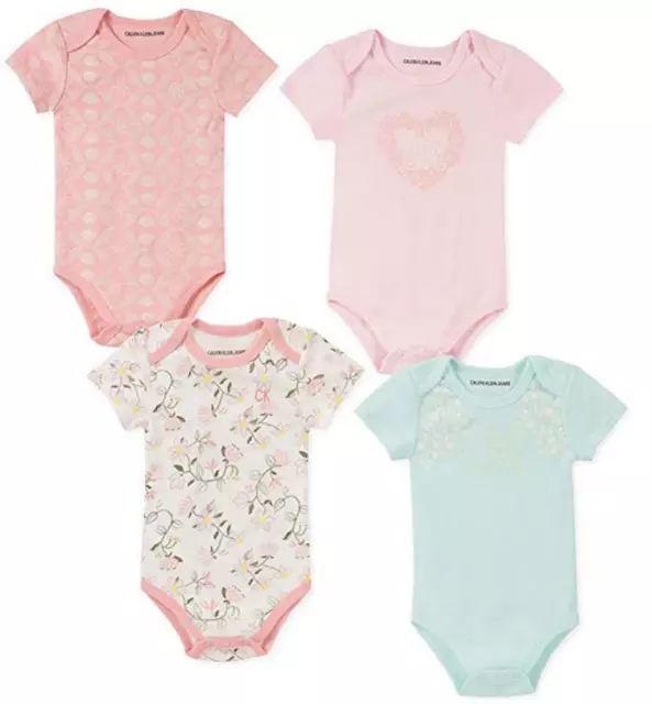 Calvin Klein Infant Girls Four-Pack Bodysuits Size 0/3M 3/6M 6/9M 12M 18M