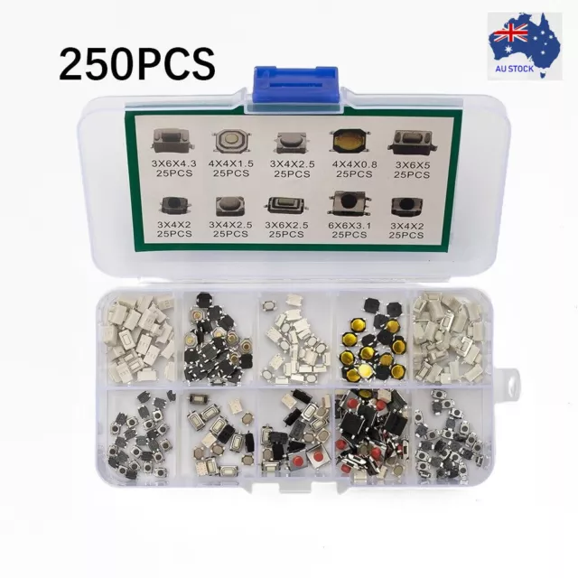 250X /set Tactile Push Button Switch Micro Momentary Tact SMD 10Value Kit New AU