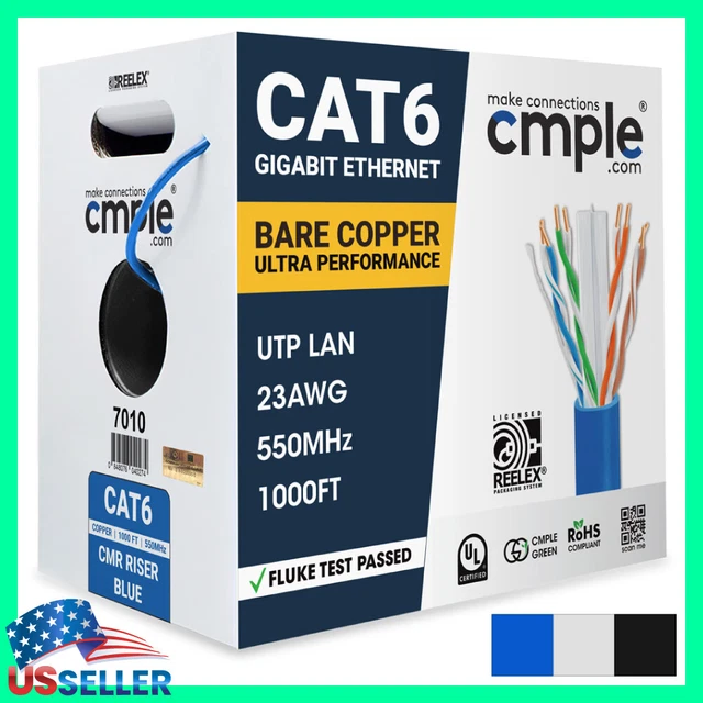 CAT6 CABLE BULK 1000 Feet Copper CMR UL Rated Wire