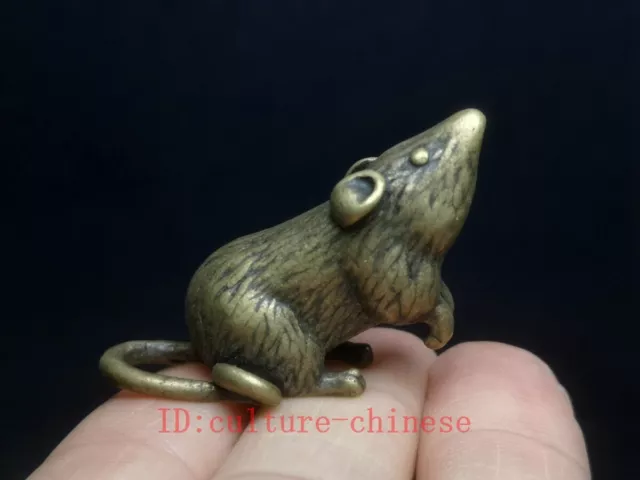 Chinese Bronze Carving Amulet mouse Statue desk Decoration Pendant Collection