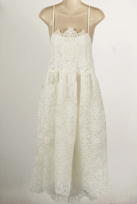 Jonathan Simkhai Womens Gown White Lace Spaghetti Straps Criss Cross Tie 4 New